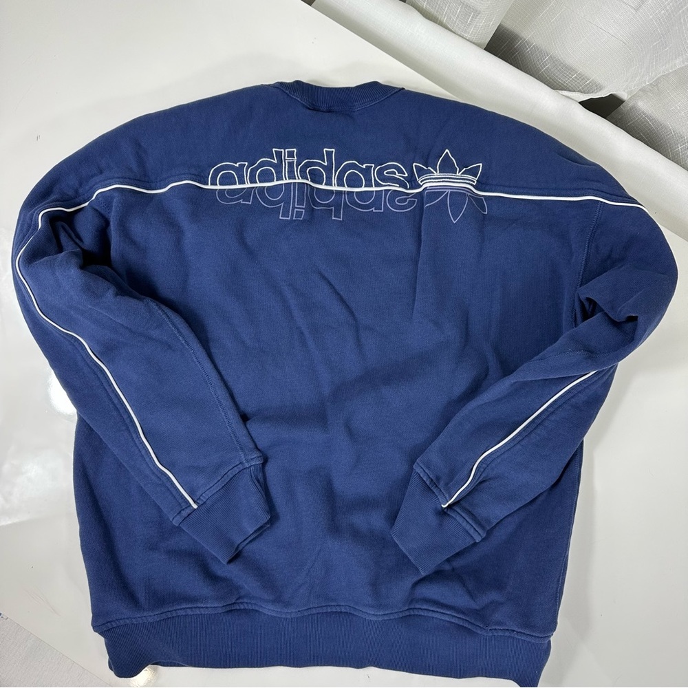 ADIDAS sweatshirt BLUE and WHITE long sleeve pullover crewneck athletic wear M - Picture 7 of 7